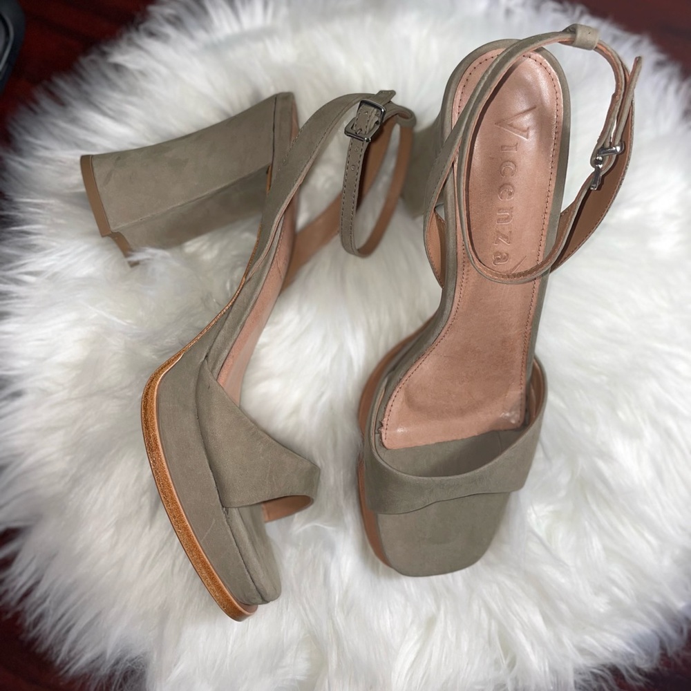 Anthropologie Taupe Suede Platform Heels
